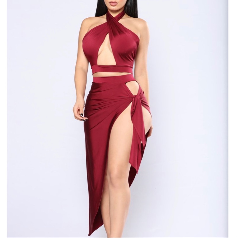 Burgundy Crop Top & Skirt Set